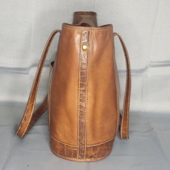 Vintage Brahmin Tote Brown Tuscan Leather Croc Trim Detail Shoulder Bag Rustic - Picture 4 of 10
